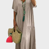 Linnea | Vestido maxi suave con volantes y escote en V