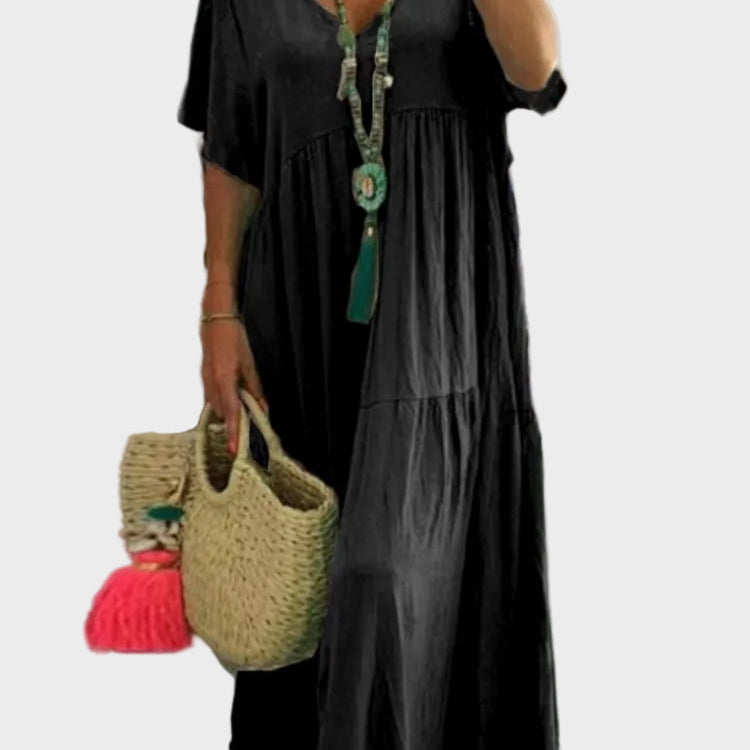 Linnea | Vestido maxi suave con volantes y escote en V