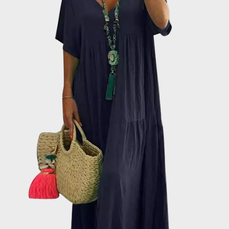 Linnea | Vestido maxi suave con volantes y escote en V