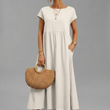 Lior | Vestido Midi Casual con Bolsillos Mujer Manga Corta