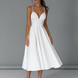 Nieve | Vestido Midi de Tirantes para Invitadas de Boda | Escote V | Falda con Vuelo