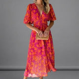 Asun | Vestido midi floral con mangas abullonadas para mujer