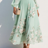 Lucija | Vestido midi de gasa con pliegues florales