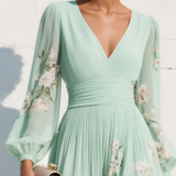 Lucija | Vestido midi de gasa con pliegues florales