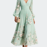 Lucija | Vestido midi de gasa con pliegues florales