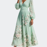 Lucija | Vestido midi de gasa con pliegues florales