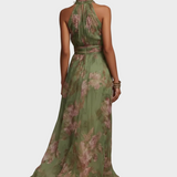 Livia | Vestido maxi elegante con cuello halter y estampado floral