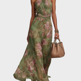 Livia | Vestido maxi elegante con cuello halter y estampado floral