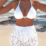 Adelina | Elegante conjunto de bikini de encaje en color sólido