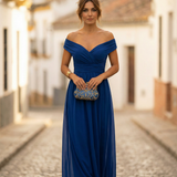Leo | Vestido largo fruncido para mujer con cuello en V elegante | Boda