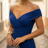 Leo | Vestido largo fruncido para mujer con cuello en V elegante | Boda