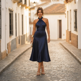Ella | Vestido Midi Elegante de Mujer con Cuello Halter