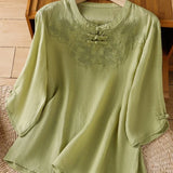 Elysia | Blusa de Algodón y Lino con Estampado Floral