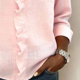 Arianna | Blusa con Volantes, Escote en V y Mangas Largas