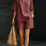 Clotilda | Conjunto de Top de Casual con Escote en V y Pantalones Cortos