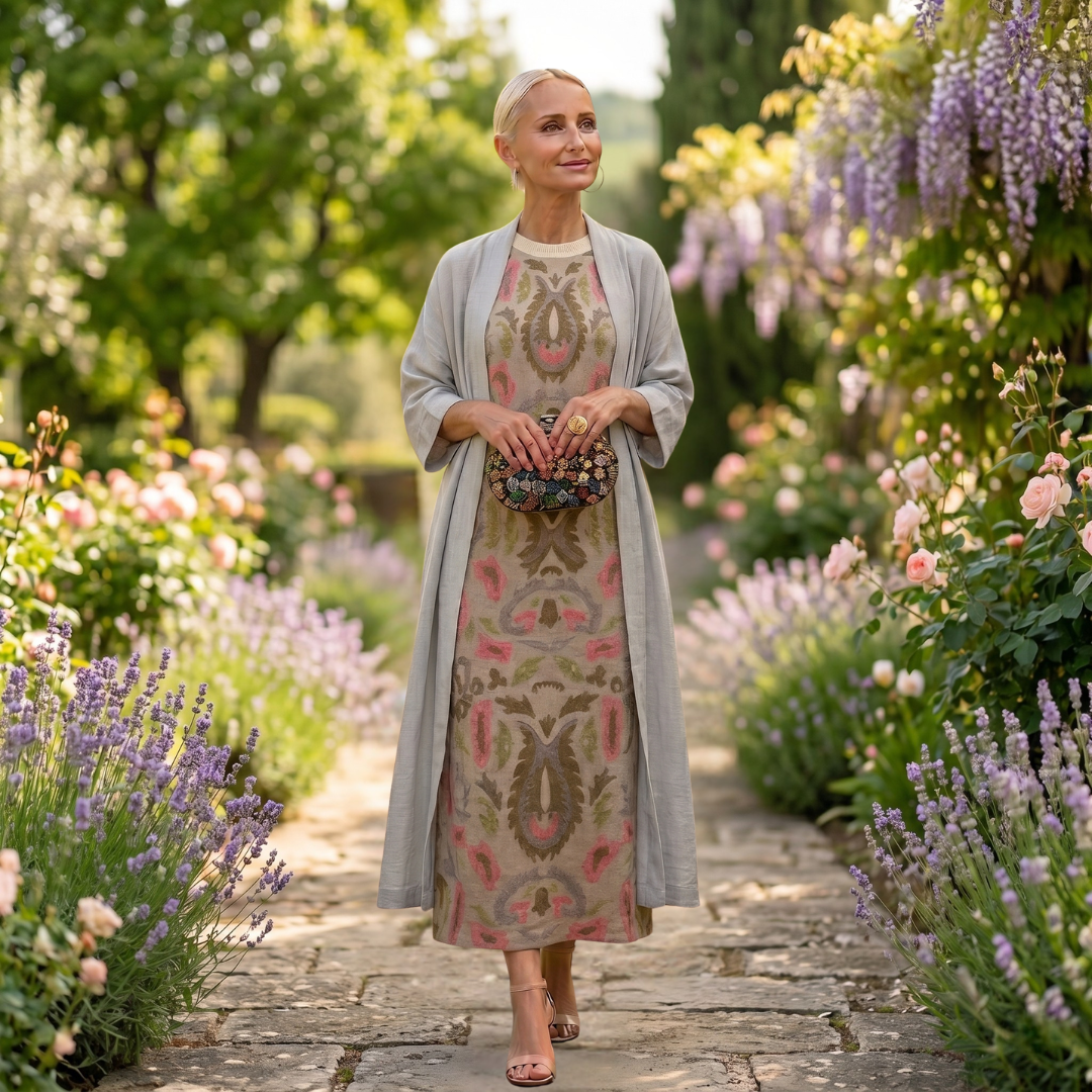 Daniela | Vestido largo con estampado floral y chaleco a juego