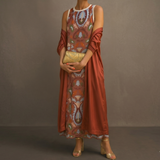 Daniela | Vestido largo con estampado floral y chaleco a juego