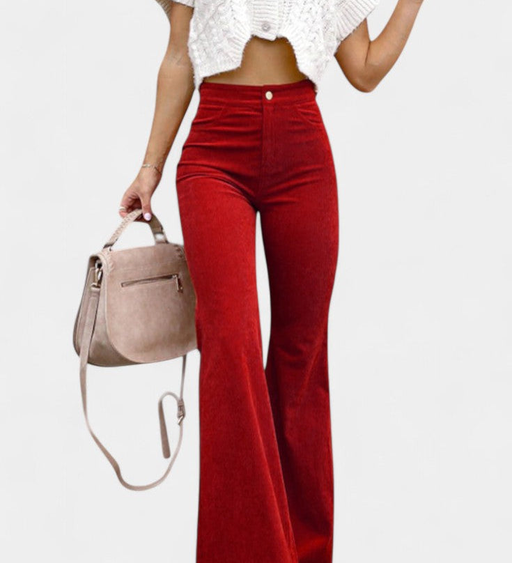 Kiara | Pantalones de Terciopelo de Pierna Ancha de Cintura Alta
