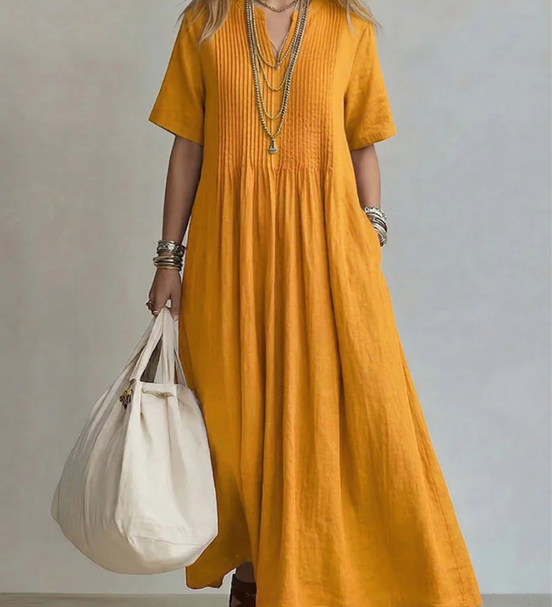Ayla | Elegante Vestido Con Cuello En V y Manga Corta