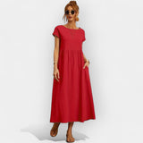 Lior | Vestido Midi Casual con Bolsillos Mujer Manga Corta