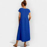 Lior | Vestido Midi Casual con Bolsillos Mujer Manga Corta