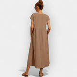 Lior | Vestido Midi Casual con Bolsillos Mujer Manga Corta