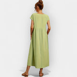 Lior | Vestido Midi Casual con Bolsillos Mujer Manga Corta