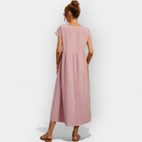 Lior | Vestido Midi Casual con Bolsillos Mujer Manga Corta