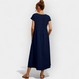 Lior | Vestido Midi Casual con Bolsillos Mujer Manga Corta