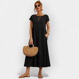 Lior | Vestido Midi Casual con Bolsillos Mujer Manga Corta