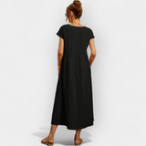 Lior | Vestido Midi Casual con Bolsillos Mujer Manga Corta