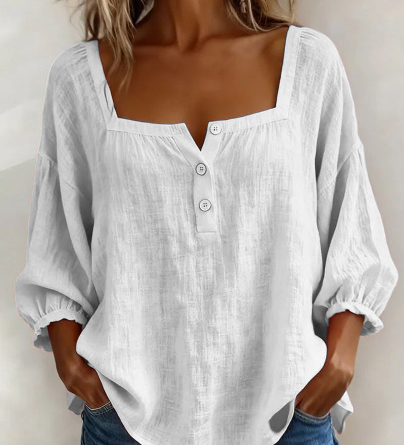 Carmen | Blusa Simple Cuello Cuadrado Manga Larga