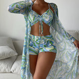 Edelmira | Conjunto de bikini de 3 piezas con estampado