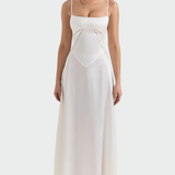 Vistzslava | Vestido maxi satinado elegante para mujer con finos tirantes