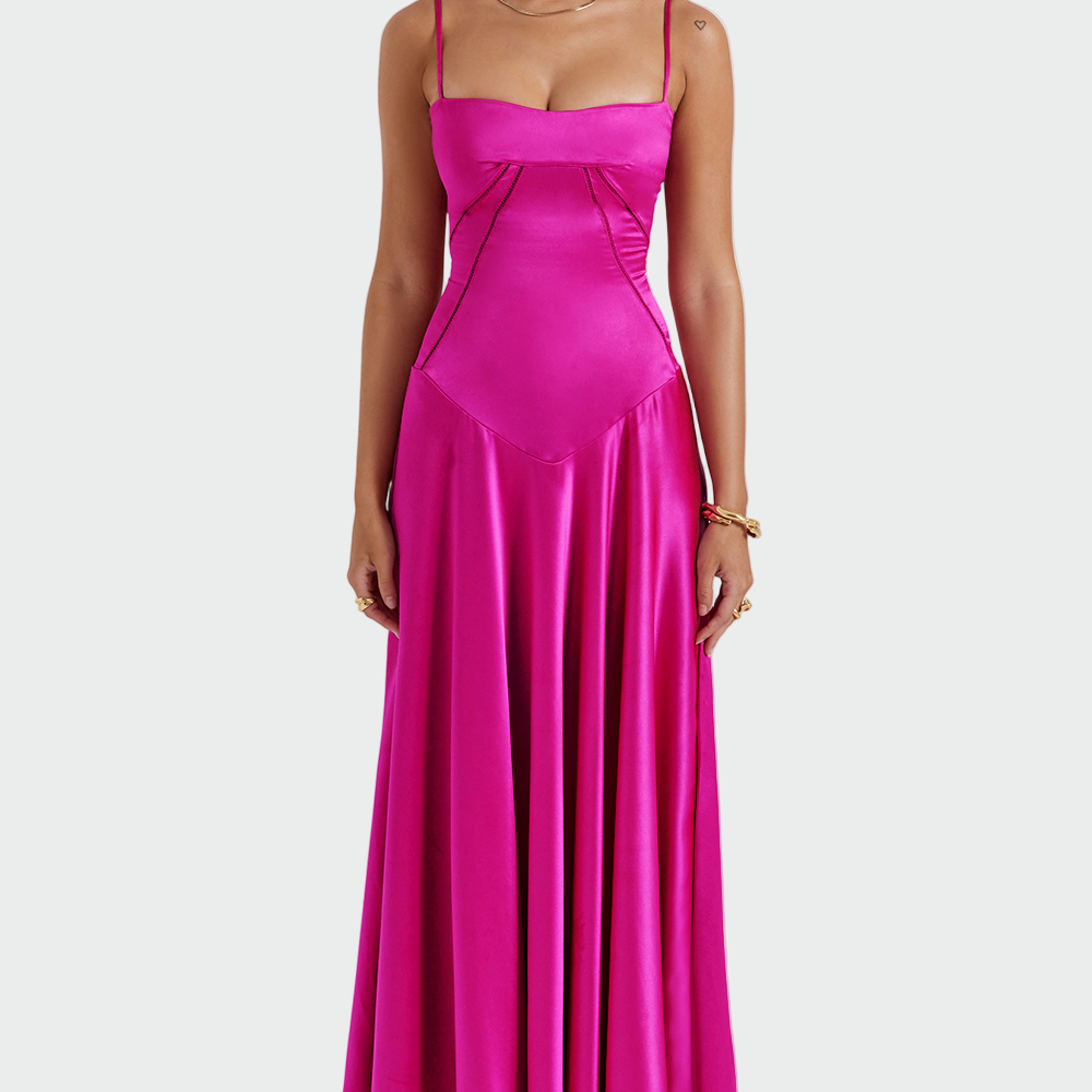 Vistzslava | Vestido maxi satinado elegante para mujer con finos tirantes