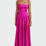 Vistzslava | Vestido maxi satinado elegante para mujer con finos tirantes