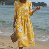Dorota | Vestido Midi con Estampado de Plantas y Flores
