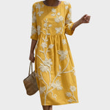 Iara | Vestido midi con estampado de plantas y flores