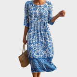 Liana | Vestido maxi con cuello redondo y estampado floral