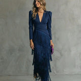 Clara™ | Elegante vestido midi con mangas con flecos