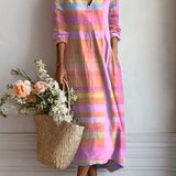 Jimena | Vestido Midi Boho de Lino Estampado Mujer Escote V