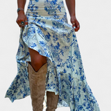 Karen | Falda Maxi Floral con Abertura y Volantes