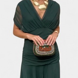 Iselina | Vestido largo fruncido para mujer con cuello en V elegante | Fluido
