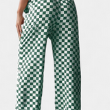 Hilaria | Pantalones de Pierna Ancha con Estampado a Cuadros