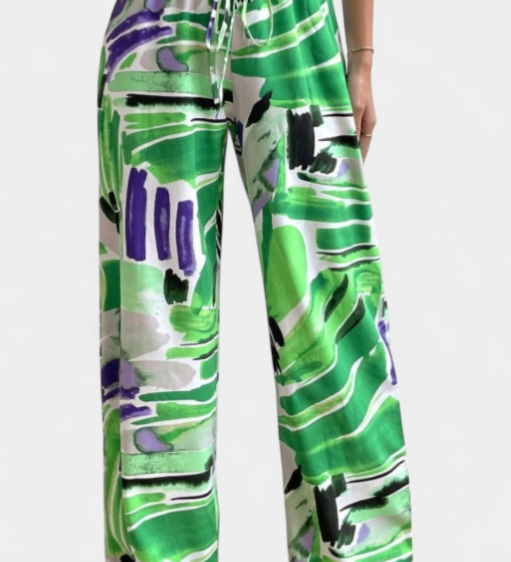 Senda | Pantalones de Pierna Ancha con Estampado Abstracto
