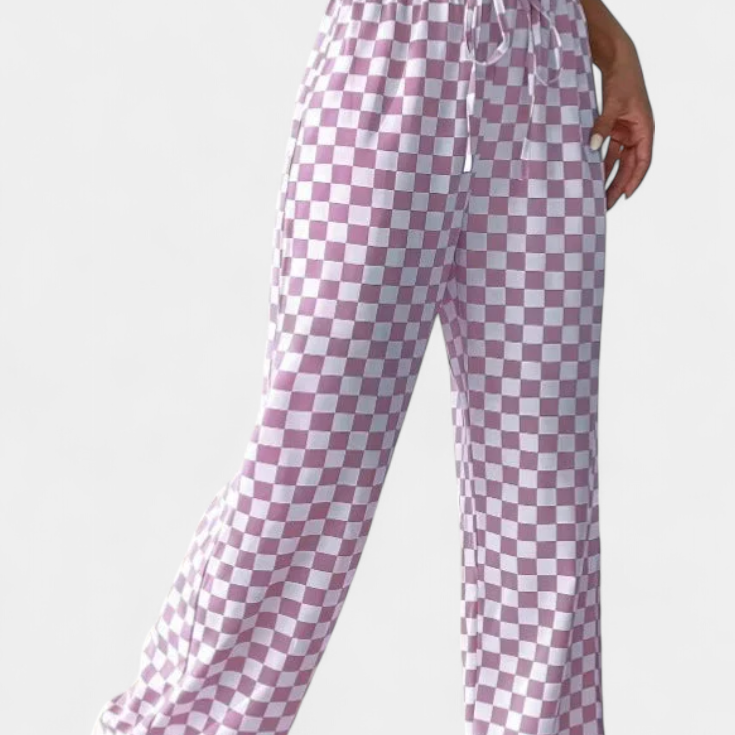 Hilaria | Pantalones de Pierna Ancha con Estampado a Cuadros