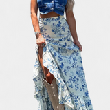 Karen | Falda Maxi Floral con Abertura y Volantes