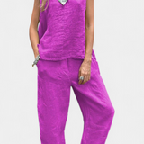 Leona | Conjunto de Chaleco y Pantalón Sin Mangas en Algodón Lino