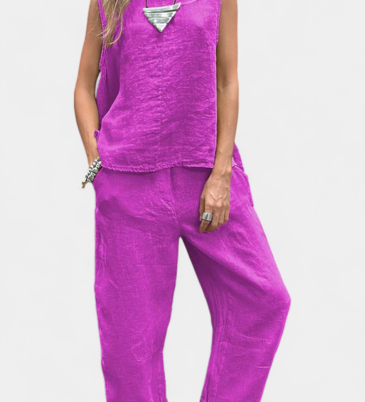 Leona | Conjunto de Chaleco y Pantalón Sin Mangas en Algodón Lino