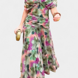 Iselina | Vestido largo fruncido para mujer con cuello en V elegante | Fluido